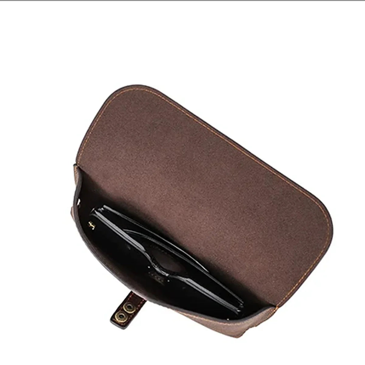 Leather Sunglasses Case - Soft Microfiber-Lined Snap Glasses Holder - Coffee