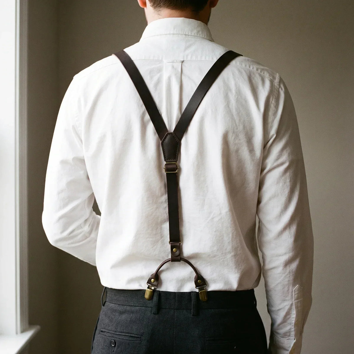 Leather Suspenders - Y-Back Clip-On Braces for Jeans & Suits