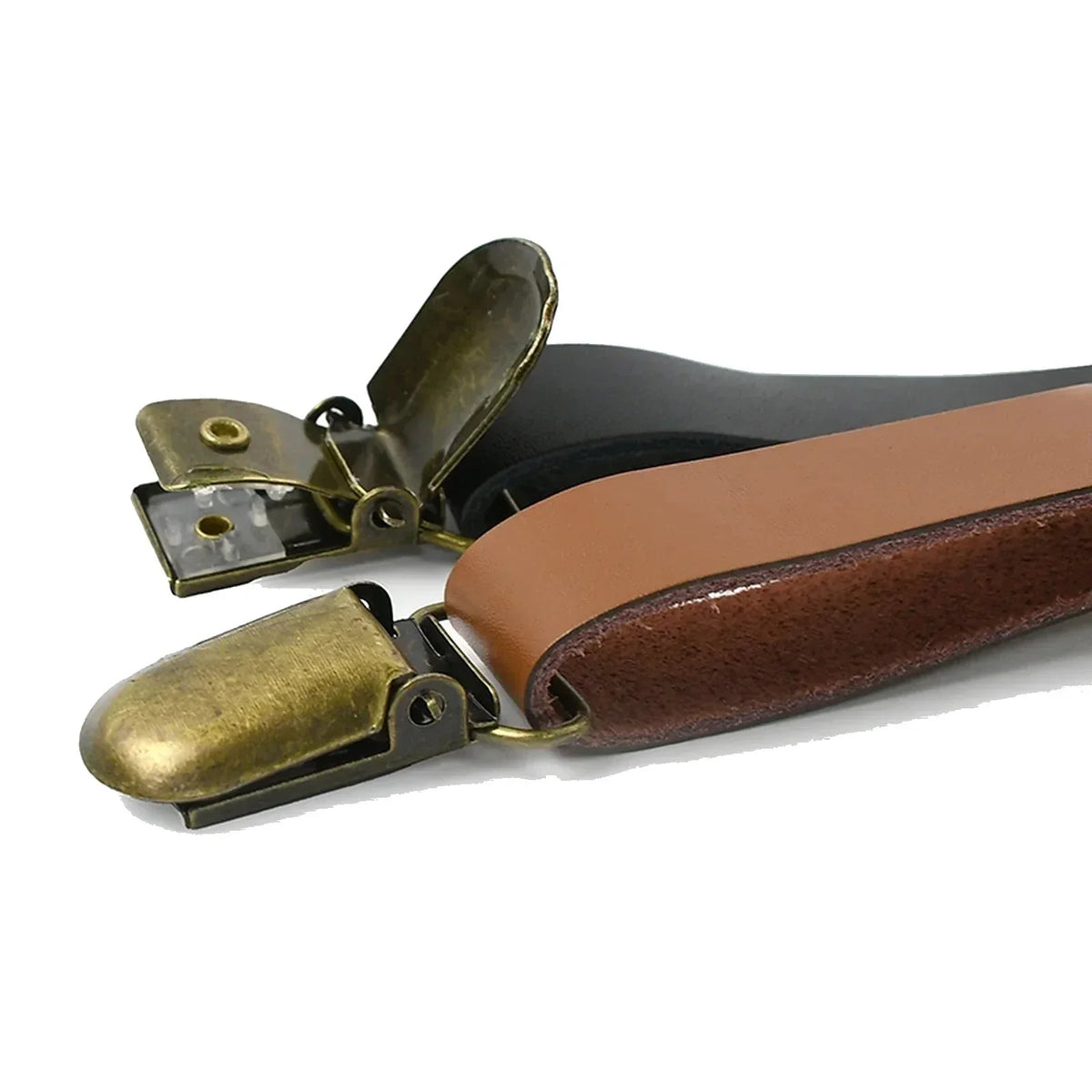 Leather Suspenders - Y-Back Clip-On Braces for Jeans & Suits