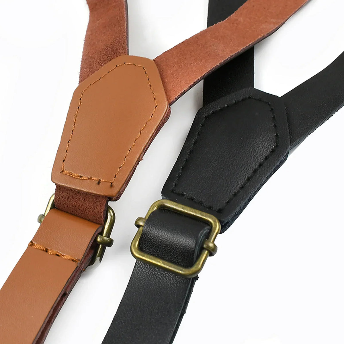 Leather Suspenders - Y-Back Clip-On Braces for Jeans & Suits