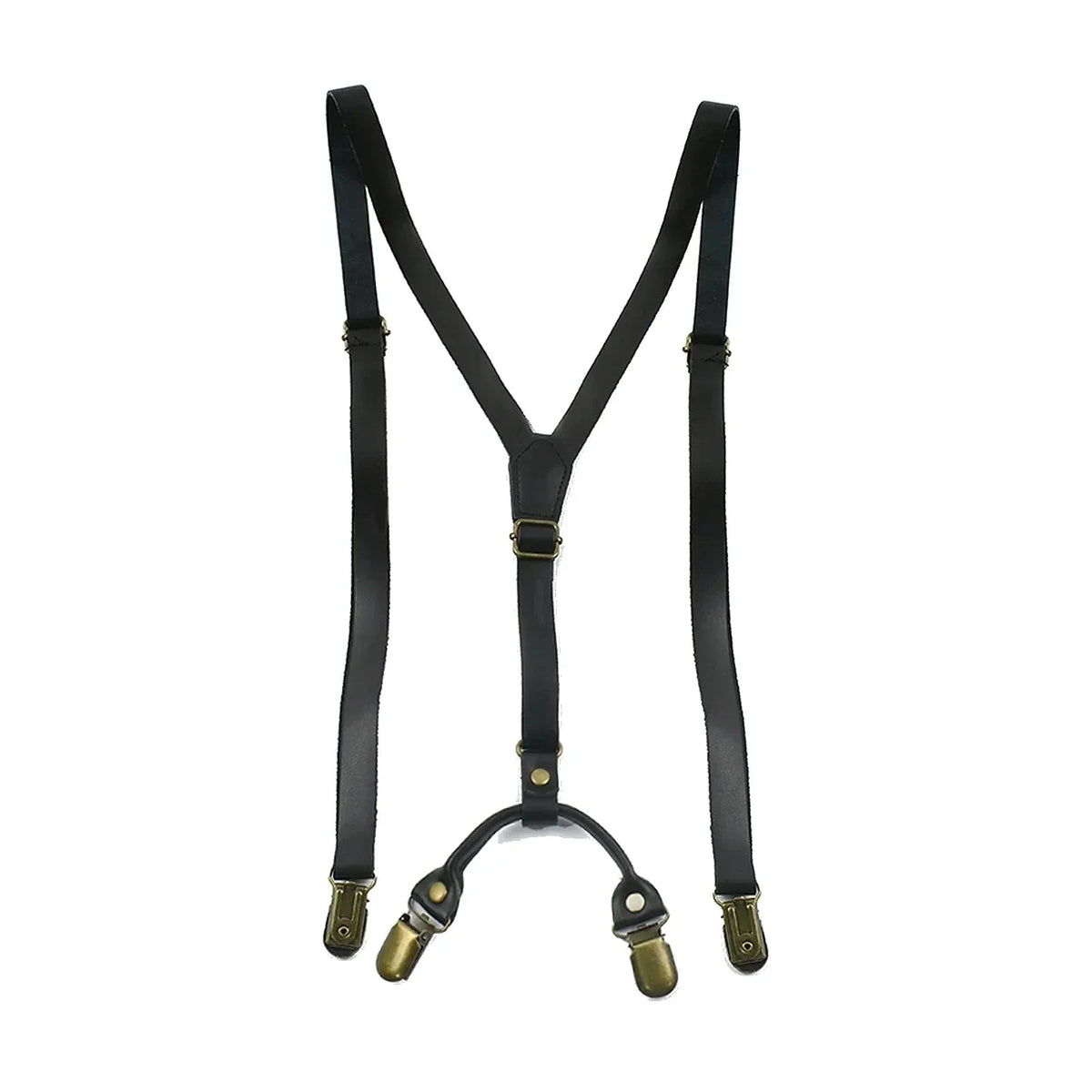 Leather Suspenders - Y-Back Clip-On Braces for Jeans & Suits - Black