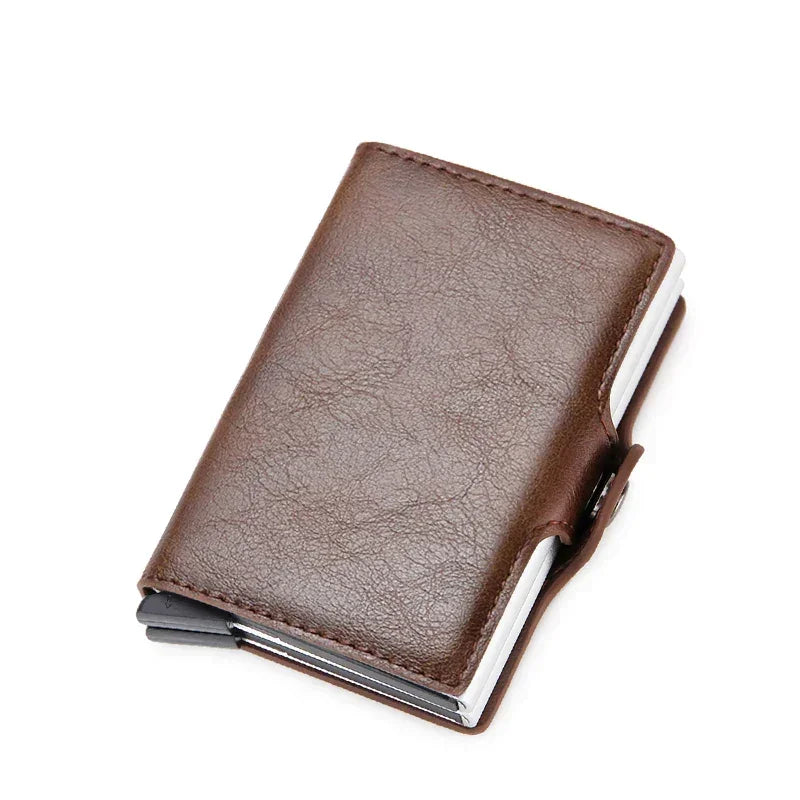 Men’s Aluminum Bifold Wallet - RFID Card Case with Cash Pocket - Dark brown