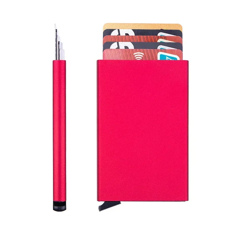 Men’s Aluminum Card Holder - Slim 5-Card RFID Case - Red