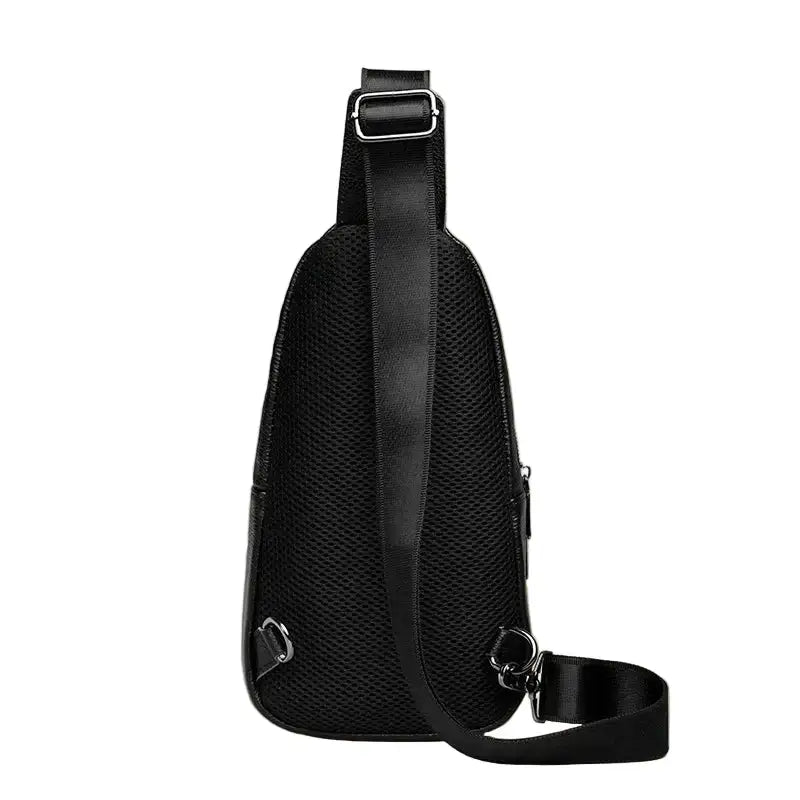 Men’s Black Grained Leather Sling Bag – Minimalist Secure Design
