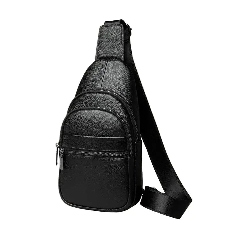 Men’s Black Grained Leather Sling Bag – Minimalist Secure Design