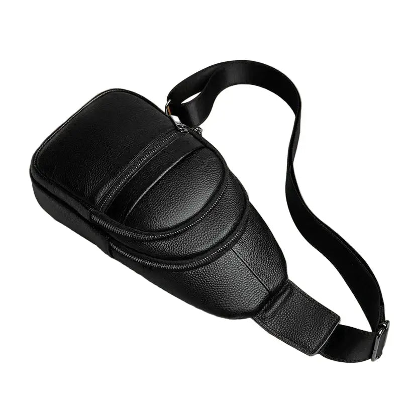 Men’s Black Grained Leather Sling Bag – Minimalist Secure Design