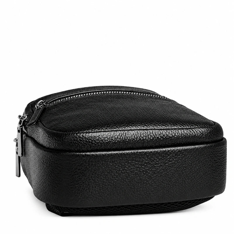 Men’s Black Grained Leather Sling Bag – Minimalist Secure Design