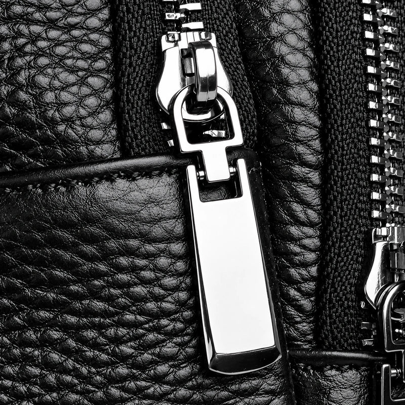 Men’s Black Grained Leather Sling Bag – Minimalist Secure Design