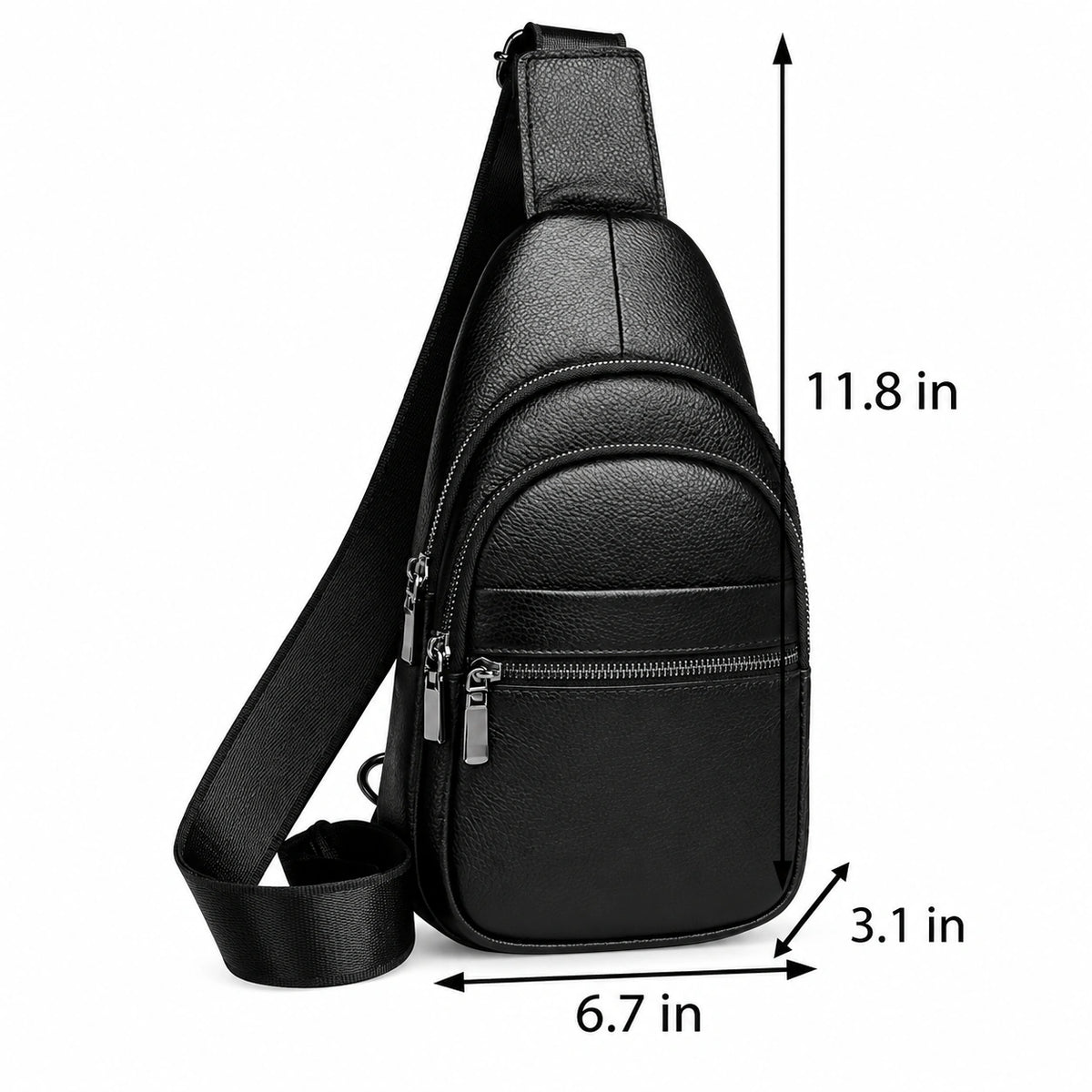 Men’s Black Grained Leather Sling Bag – Minimalist Secure Design