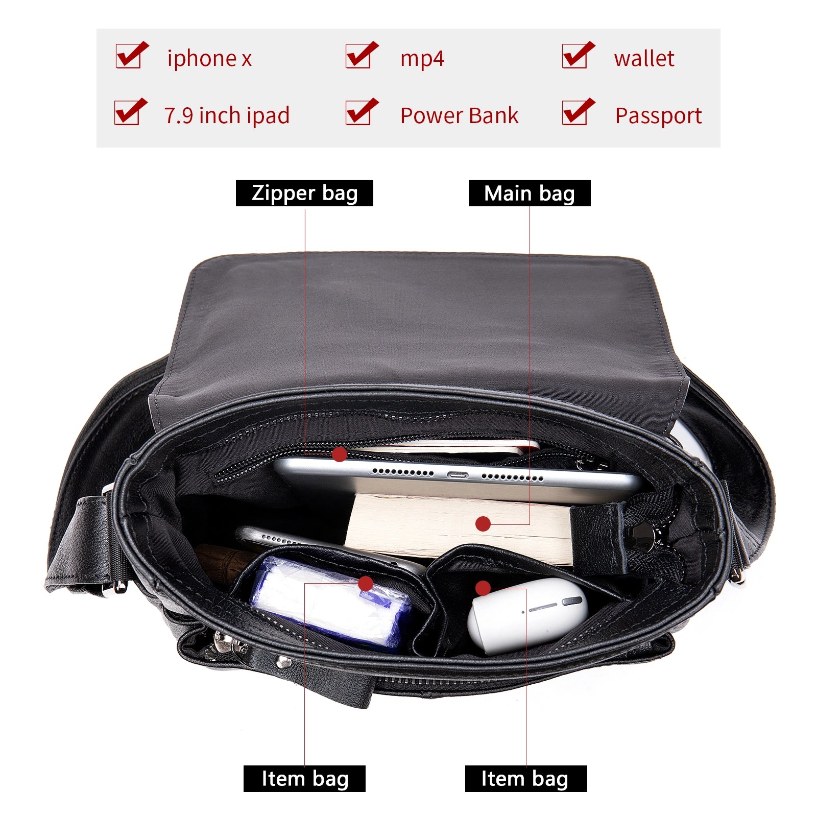 Men’s Black Leather Flap Crossbody Bag – Compact Urban Design