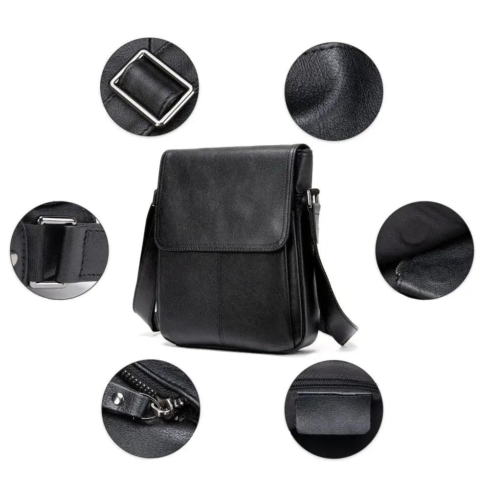 Men’s Black Leather Flap Crossbody Bag – Compact Urban Design