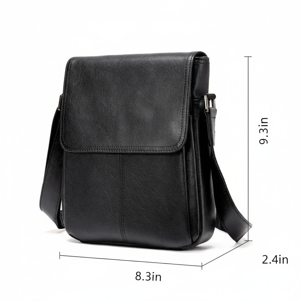 Men’s Black Leather Flap Crossbody Bag – Compact Urban Design