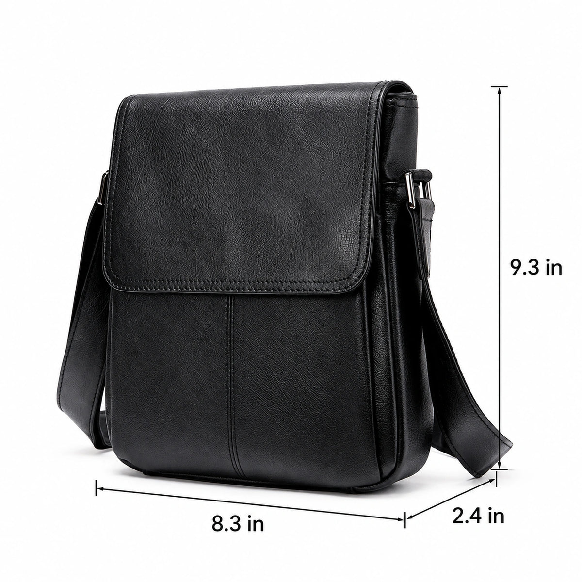Men’s Black Leather Flap Crossbody Bag – Compact Urban Design