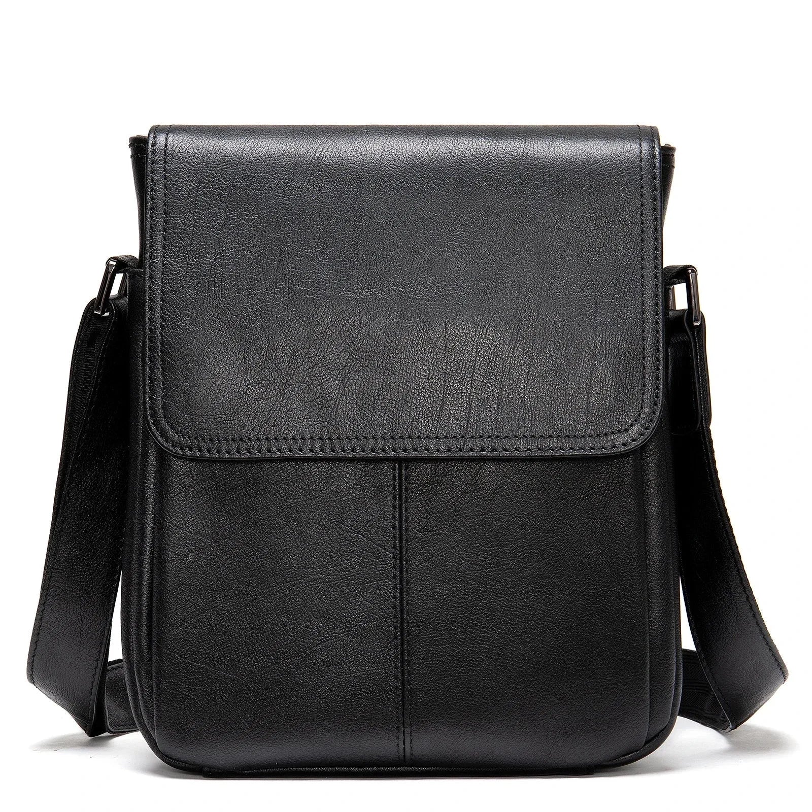Men’s Black Leather Flap Crossbody Bag – Compact Urban Design