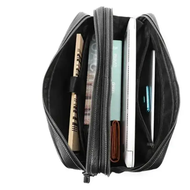 Men’s Black Leather Laptop Briefcase – 14 Inch Slim Business Bag