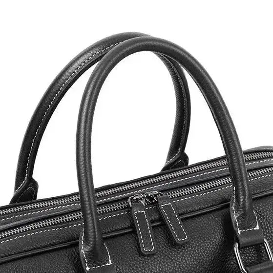 Men’s Black Leather Laptop Briefcase – 14 Inch Slim Business Bag