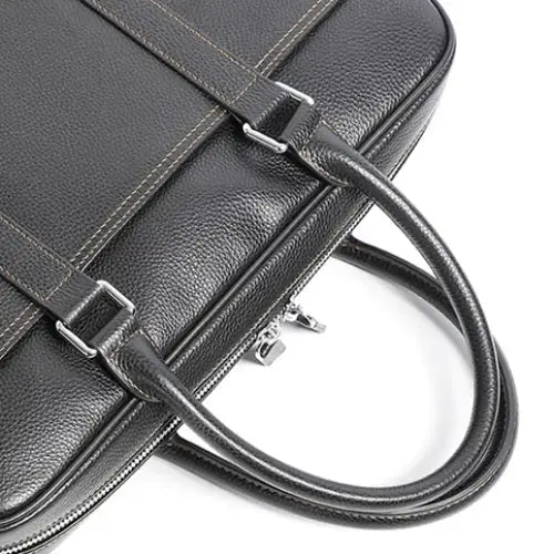 Men’s Black Leather Laptop Briefcase – 14 Inch Slim Business Bag