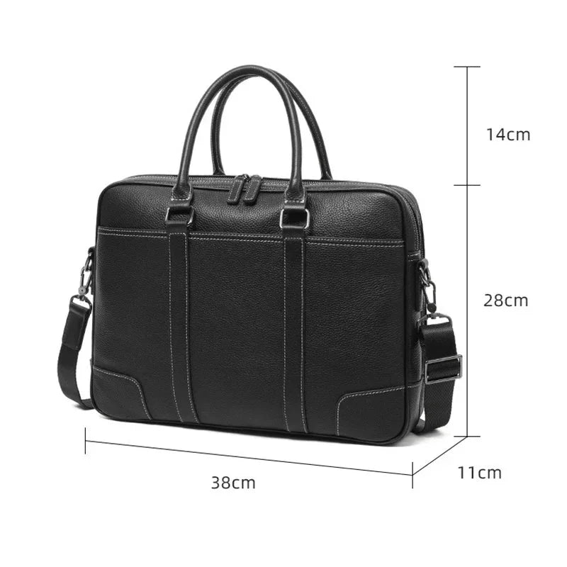 Men’s Black Leather Laptop Briefcase – 14 Inch Slim Business Bag