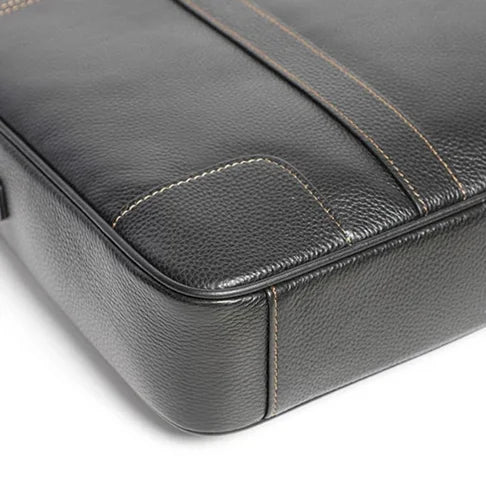 Men’s Black Leather Laptop Briefcase – 14 Inch Slim Business Bag