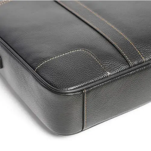 Men’s Black Leather Laptop Briefcase – 14 Inch Slim Business Bag