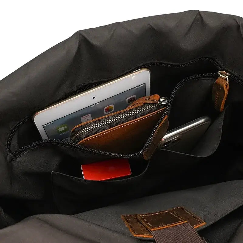 Men’s Brown Full Grain Leather Backpack – Flap Closure