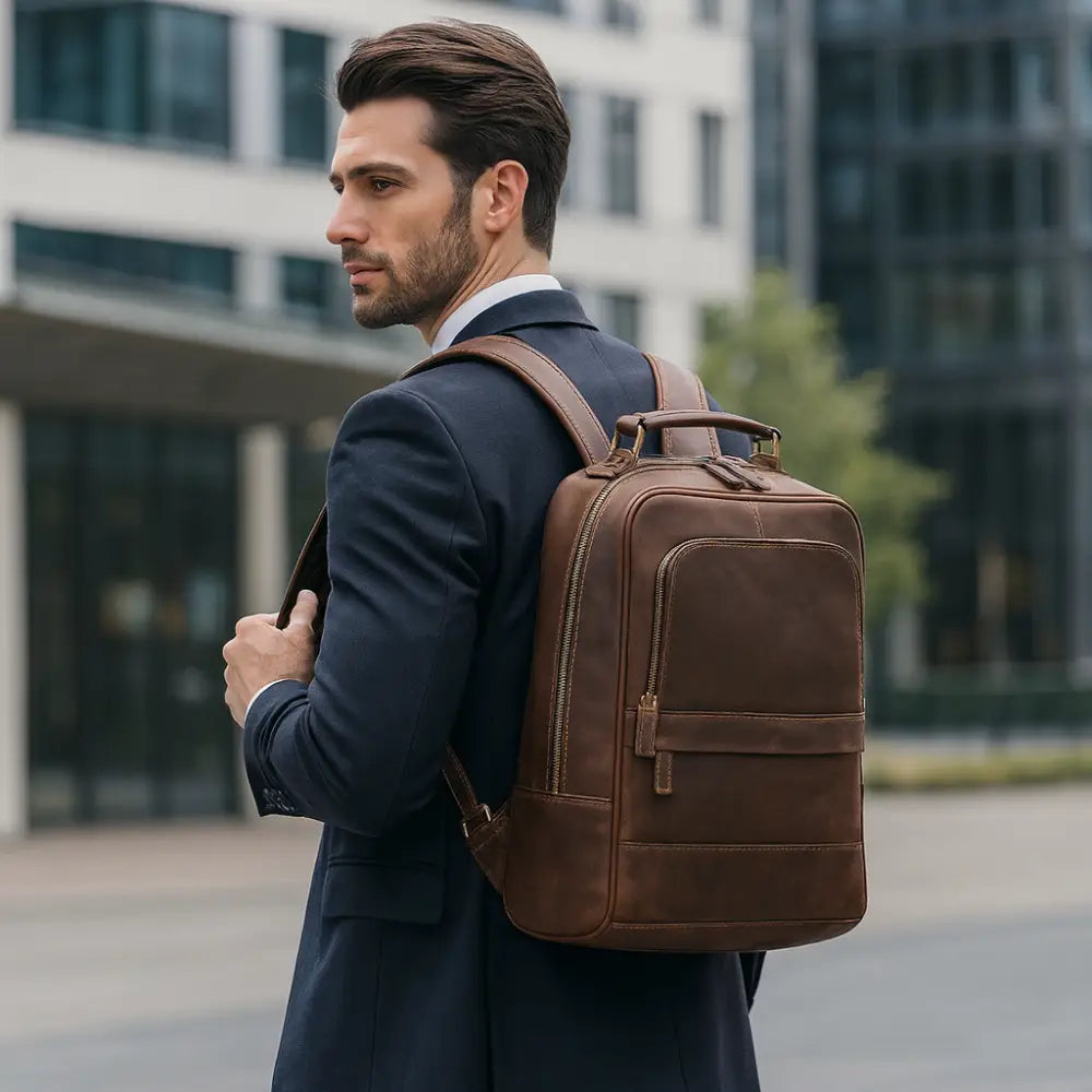 Men’s Brown Leather Backpack – Elegant and Refined Everyday Carry