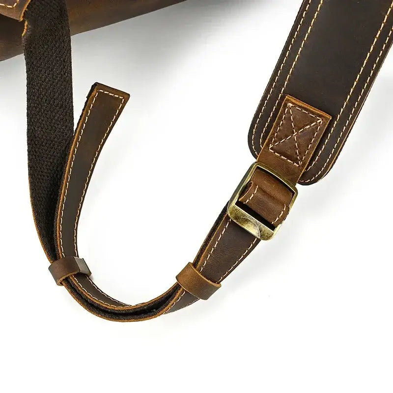 Men’s Brown Leather Backpack – Roll Top Flap Work Pack