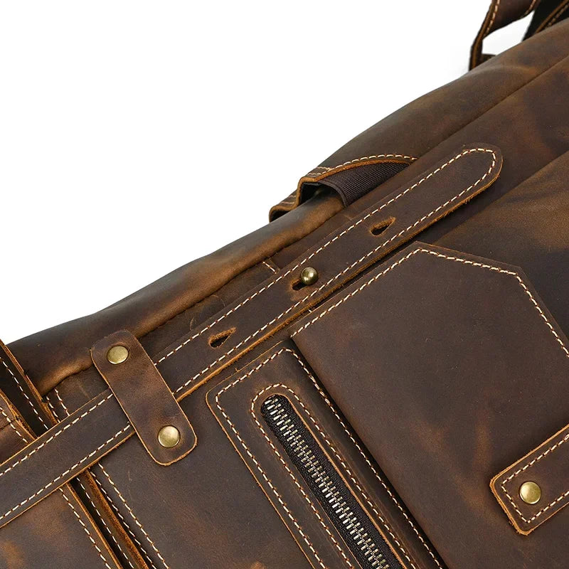Men’s Brown Leather Backpack – Roll Top Flap Work Pack