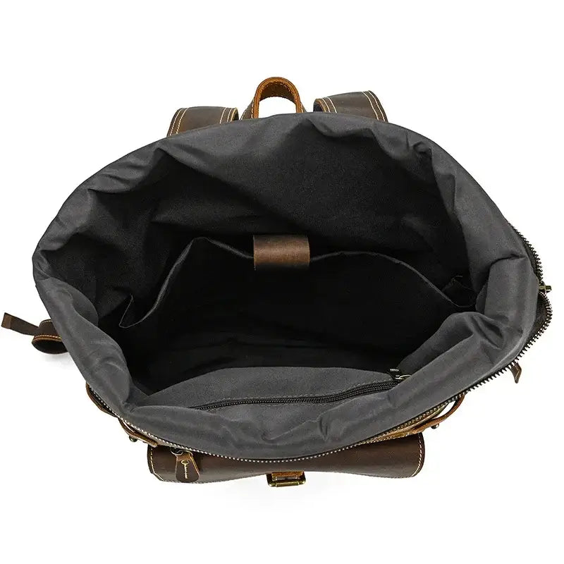Men’s Brown Leather Backpack – Roll Top Flap Work Pack