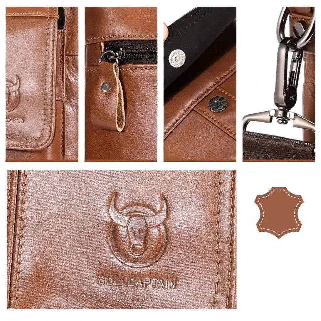 Men’s Brown Leather Crossbody Bag – Multi-Compartment Shoulder Bag