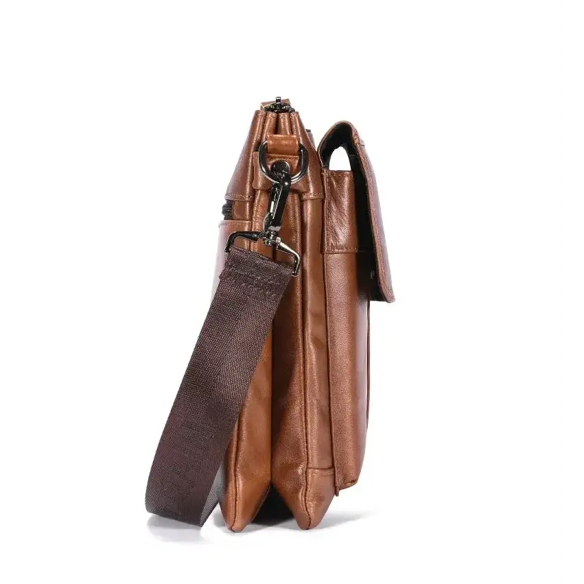 Men’s Brown Leather Crossbody Bag – Multi-Compartment Shoulder Bag