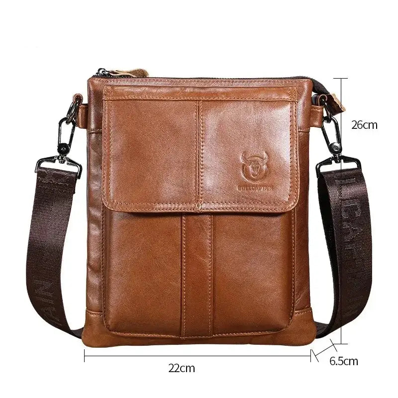 Men’s Brown Leather Crossbody Bag – Multi-Compartment Shoulder Bag