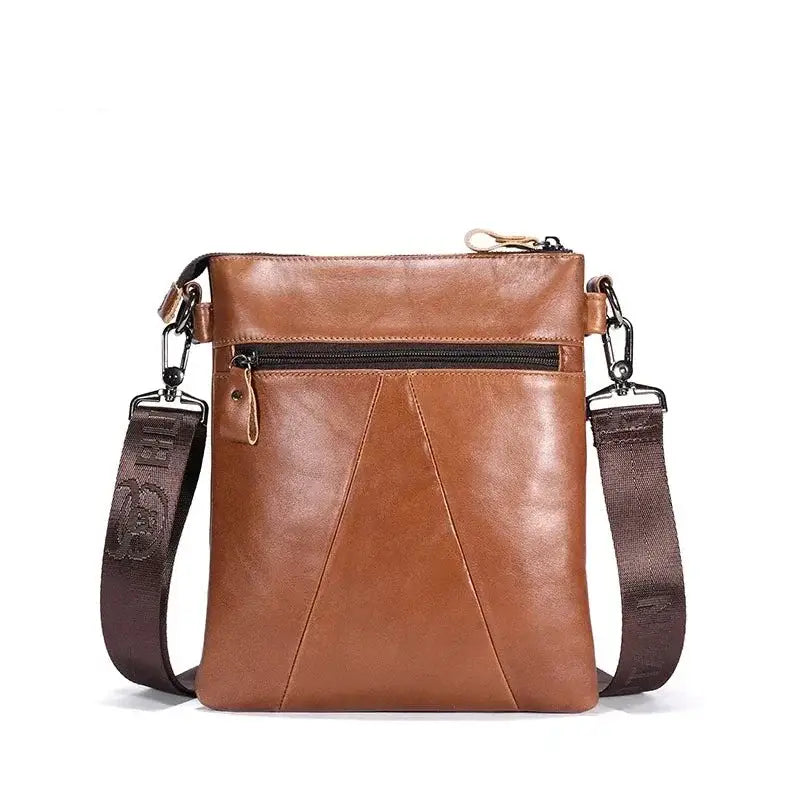 Men’s Brown Leather Crossbody Bag – Multi-Compartment Shoulder Bag