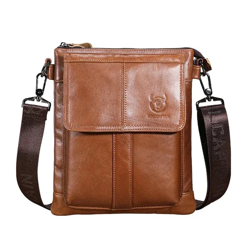 Men’s Brown Leather Crossbody Bag – Multi-Compartment Shoulder Bag