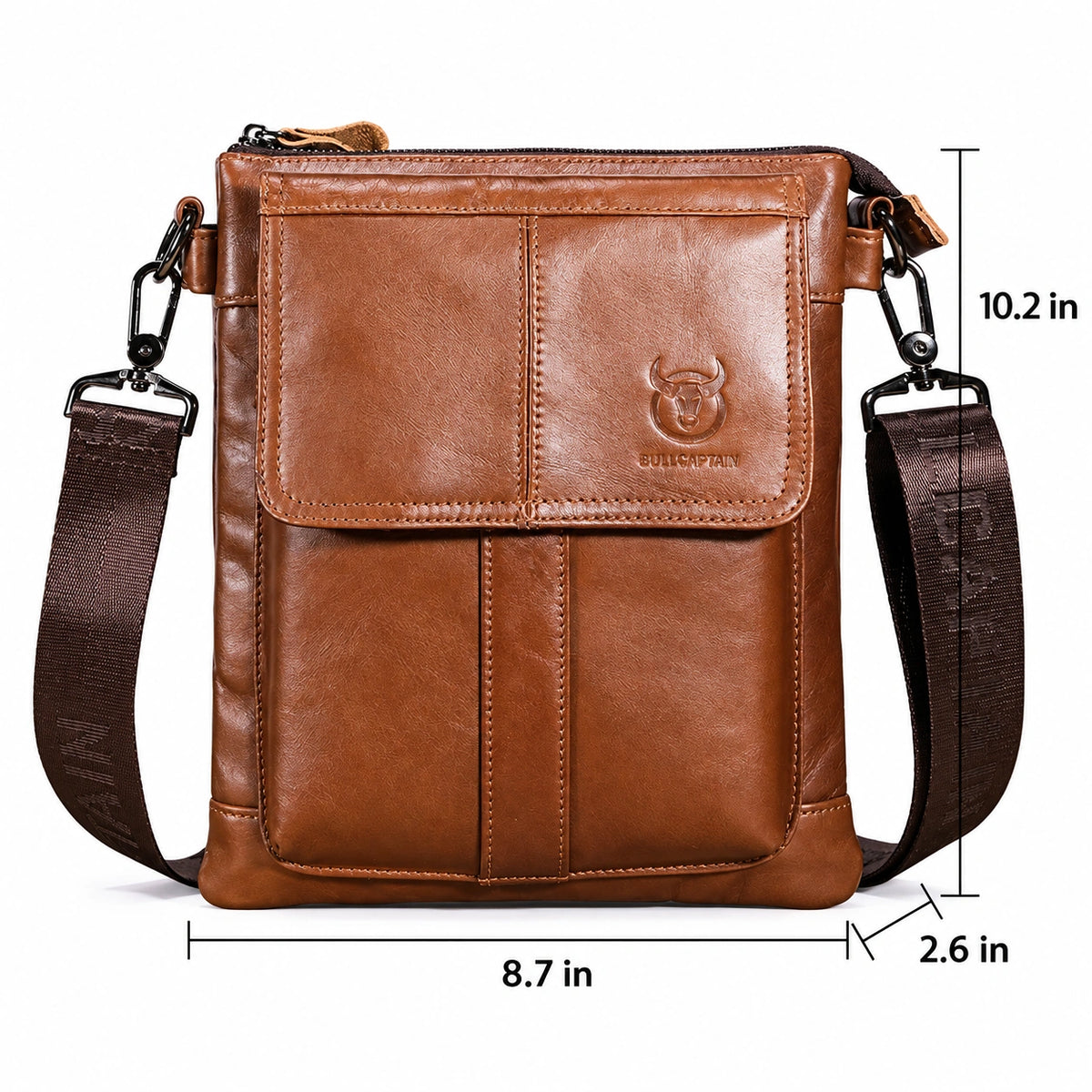 Men’s Brown Leather Crossbody Bag – Multi-Compartment Shoulder Bag