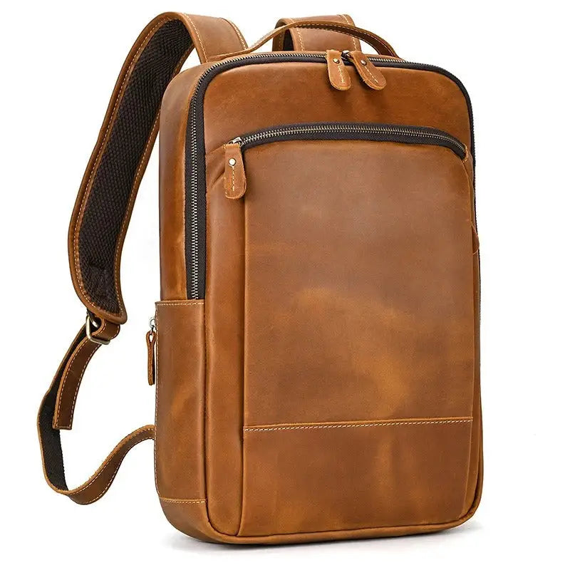Men’s Brown Vintage Leather Backpack – Slim Everyday Carry