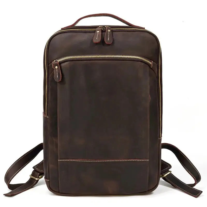 Men’s Brown Vintage Leather Backpack – Slim Everyday Carry