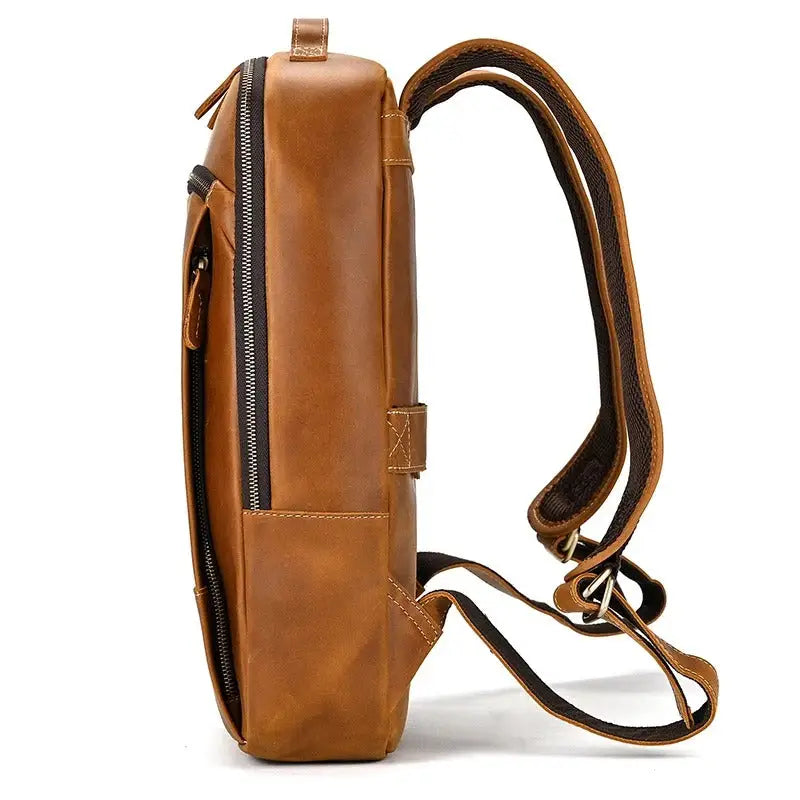 Men’s Brown Vintage Leather Backpack – Slim Everyday Carry