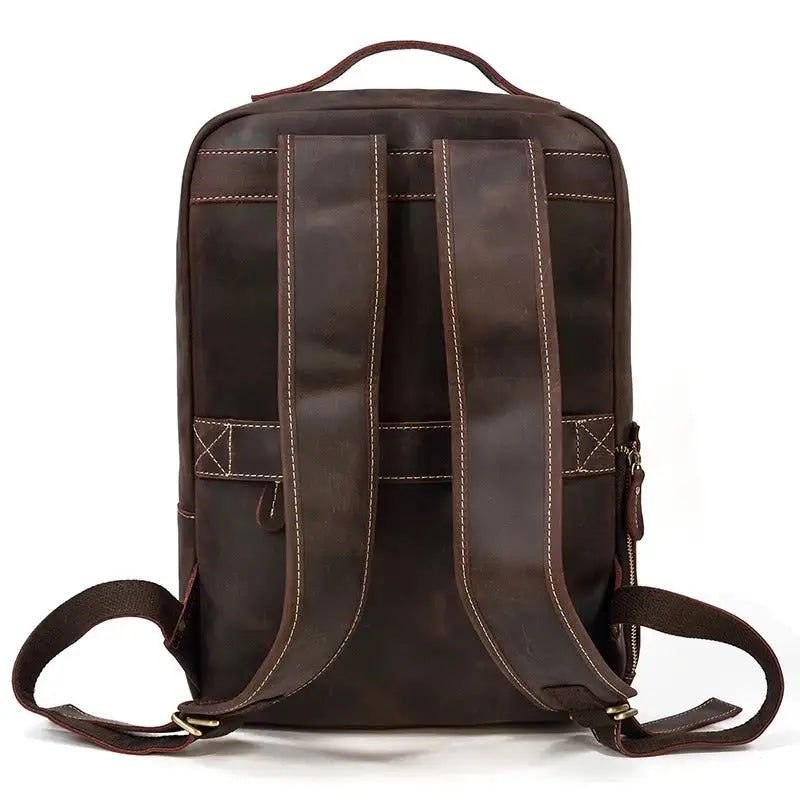 Men’s Brown Vintage Leather Backpack – Slim Everyday Carry