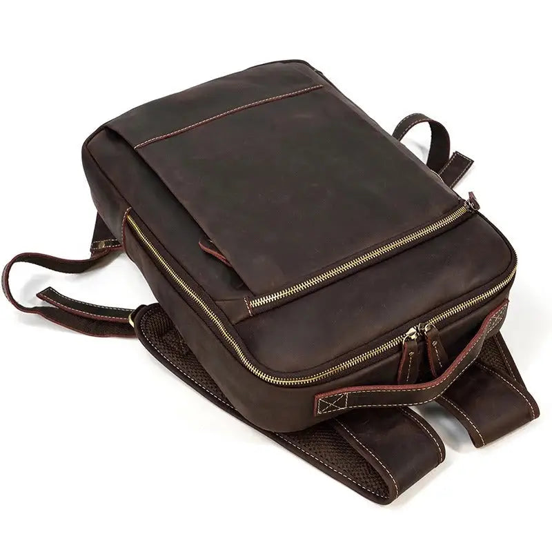 Men’s Brown Vintage Leather Backpack – Slim Everyday Carry