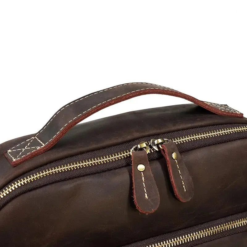 Men’s Brown Vintage Leather Backpack – Slim Everyday Carry