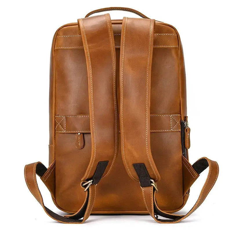 Men’s Brown Vintage Leather Backpack – Slim Everyday Carry