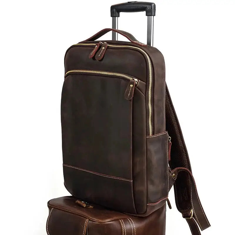 Men’s Brown Vintage Leather Backpack – Slim Everyday Carry