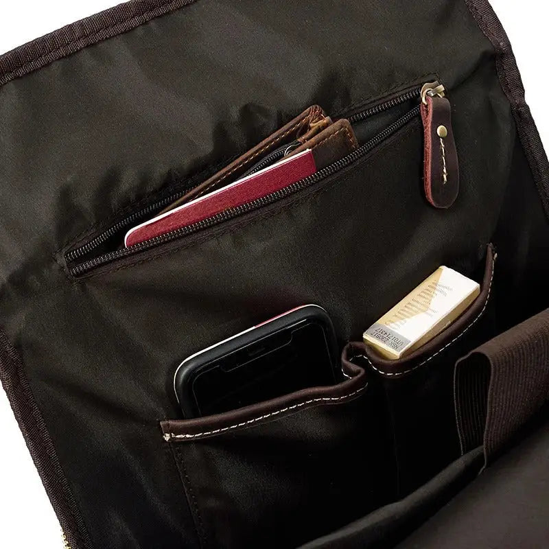 Men’s Brown Vintage Leather Backpack – Slim Everyday Carry