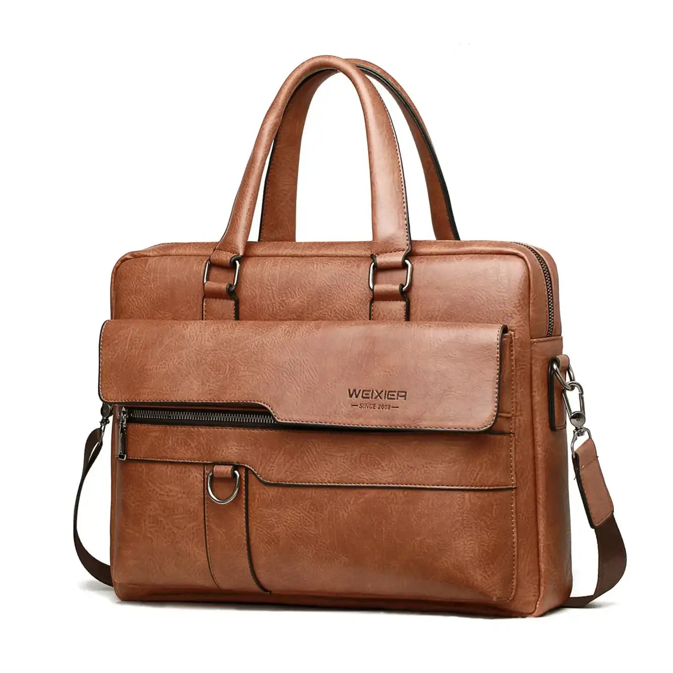 Men’s Business Briefcase – 14 Inch Multi-Compartment Work Bag - Brown
