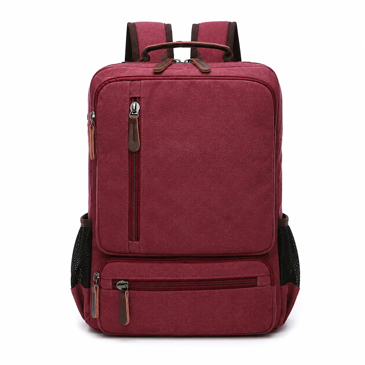 Men’s Canvas Backpack - Front Organizer Pocket Rucksack - red