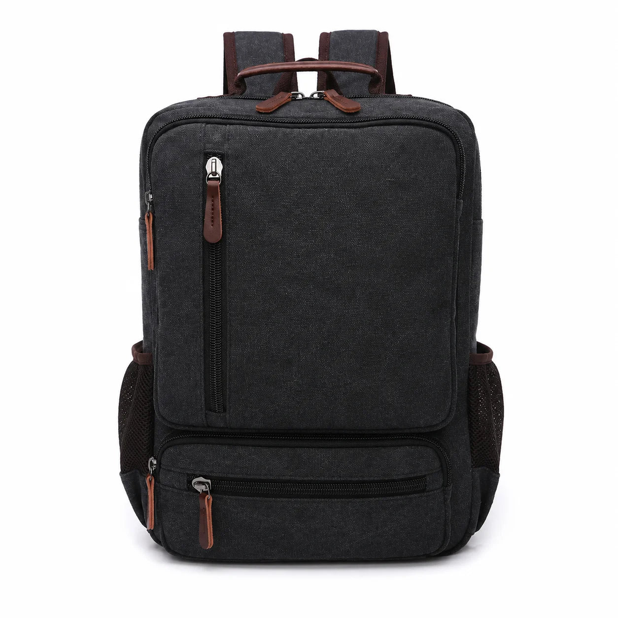 Men’s Canvas Backpack - Front Organizer Pocket Rucksack - black