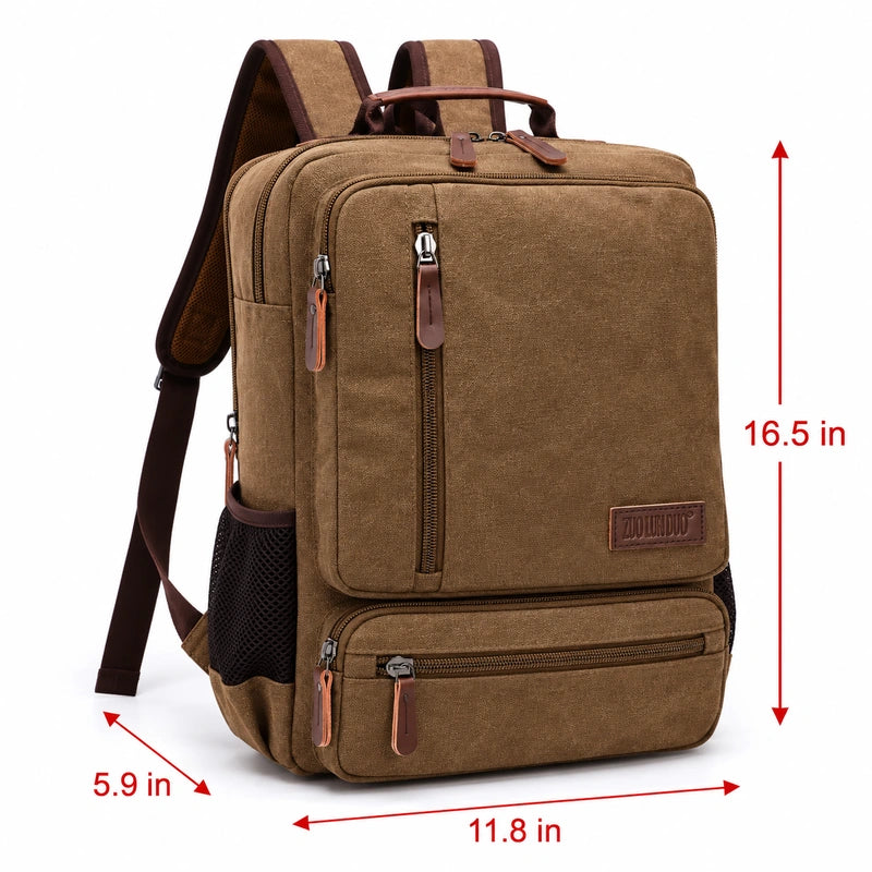 Men’s Canvas Backpack - Front Organizer Pocket Rucksack