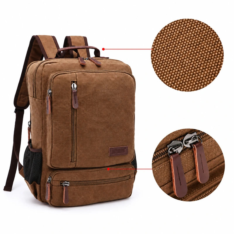 Men’s Canvas Backpack - Front Organizer Pocket Rucksack