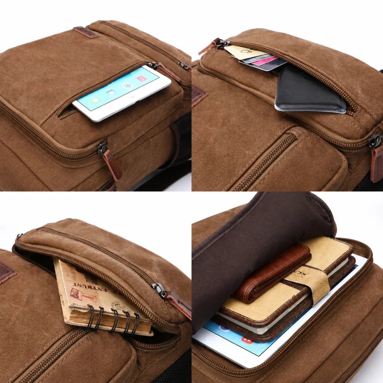 Men’s Canvas Backpack - Front Organizer Pocket Rucksack